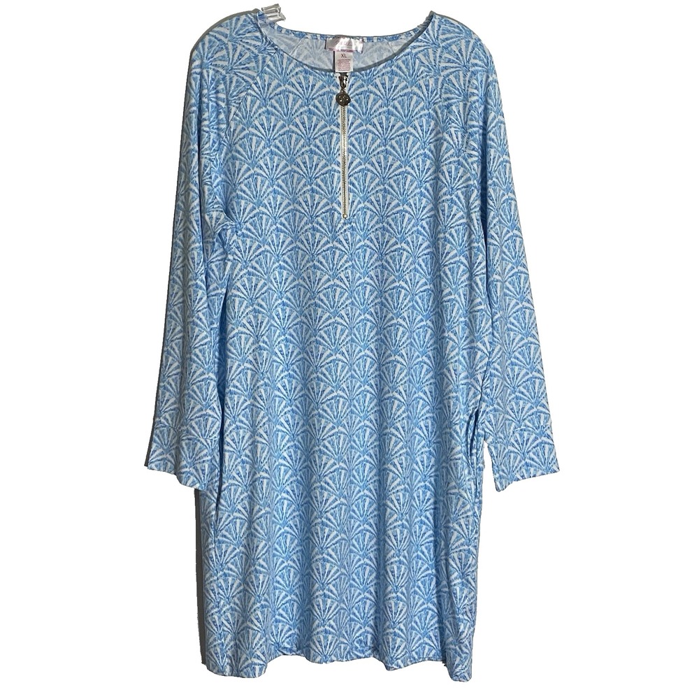 Stella Parker Dress Womens XL Blue Floral 1/4 Zip Stretch Pockets Golf Outdoors
